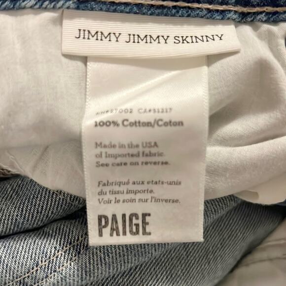 NWT Paige Jimmy Jimmy Skinny Nico Blue Metallic Knee Jeans Size 27 - Picture 9 of 11